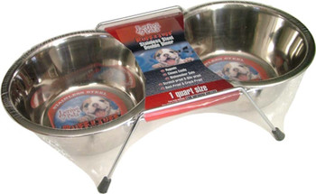 Loving Pets Stainless Steel Double Dog Diner Wrapped Silver 1 Quart