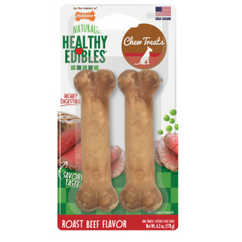 Nylabone Healthy Edibles All-Natural Long Lasting Roast Beef Flavor Chew Treats 2 count Wolf - Up to 35 lbs.