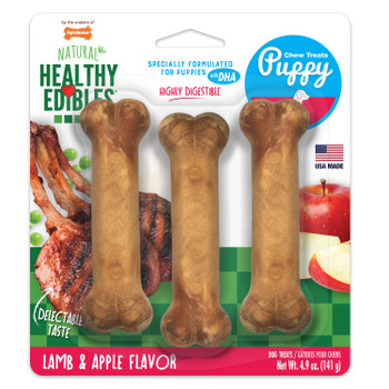 Nylabone Healthy Edibles Puppy Natural Long Lasting Dog Chew Treats Lamb & Apple Small/Regular (3 Count)