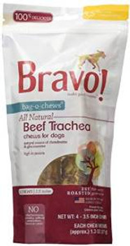 Bravo! Beef Trachea - 3.5" - Bag-O-Chews 4pk {L+1x} 294173 829546740740