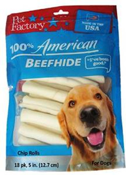 Pet Factory 18 Pk 5" USA Beefhide Chip Rolls {L+1} 949001 094983781087