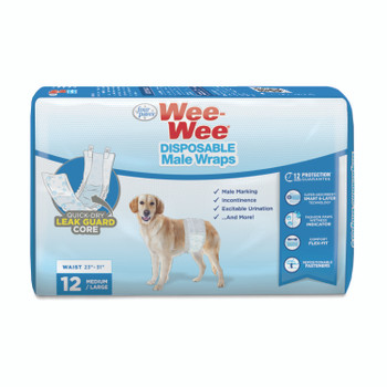 Four Paws Wee-Wee Disposable Male Dog Wraps 12 Count Medium / Large