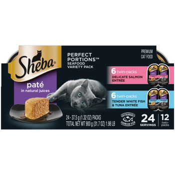 Sheba Perfect Portions Pate Wet Cat Food Variety Pack (Delicate Salmon, Tender Whitefish & Tuna) 2.6oz 12pk