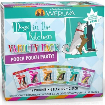 Weruva Dogs In The Kitchen Grain Free Pooch Pouch Party! Variety Pack Wet Dog Food Pouches-2.8-oz, Case Of 12-{L+x} 878408001611