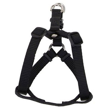 3/8", Adjustable, Black Harness. Adjusts 12"-18" inches. Best suited for medium to average dogs. Made from high quality nylon that is specially processed to prevent fraying, and increase the overall strength. All nylon products are carefully, and neatly finished for comfort, appeal and durability.