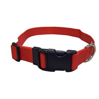 1", Adjustable, Red, Nylon Collar, 18"-26", is constructed with a 1" single ply web and is recommended for large dogs. Made from high quality nylon that is specially processed to prevent fraying, and increase the overall strength. All nylon products are carefully and neatly finished for comfort, appeal and durability.