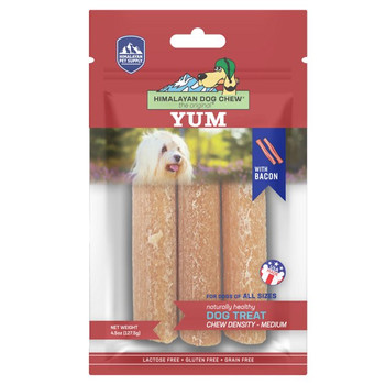 Himalayan Dog Chew yakyYUM Bacon Flavor Dog Treats, 3 count; Himalayan Dog Chew?s yakyYUM dog treats are a softer version of the original Himalayan Dog Chews but still with a satisfyingly dense texture. These natural rewards are crafted in the USA with a traditional Himalayan cheese recipe that removes lactose for sensitive pups. They also feature a drool-worthy bacon flavor your dog will love! These grain-free and gluten-free treats are low in fat and high in protein, making them a great guilt-free snack. yakyYUMs are paw-fect for canine companions from all barks of life. Never Run Out with Autoship - Easy Repeat Deliveries.