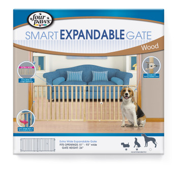 Four Paws Extra Wide Epandable Vertical Wood Slat Dog Gate Brown 51-93" W x 24" H