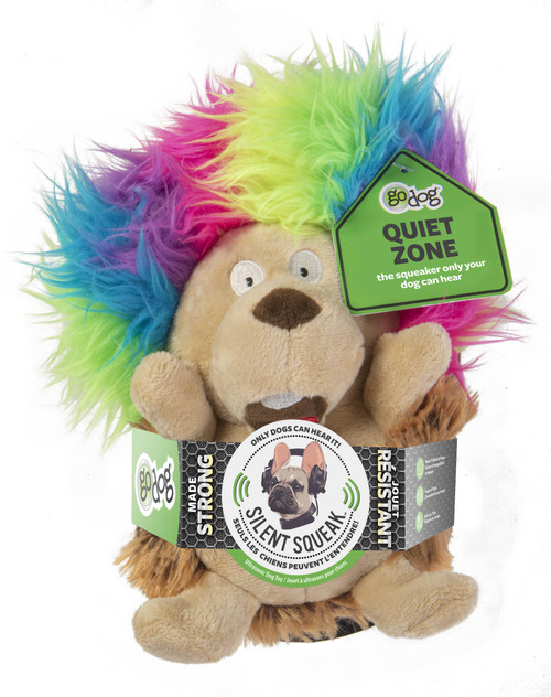 GoDog Silent Squeak Crazy Hairs Hedgehog Chew Guard Tech Durable Dog Toy Small 786306585259