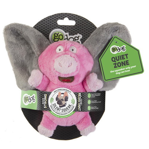GoDog Silent Squeak Flips Pig Elephant Chew Guard Tech Durable Dog Toy Small 786306585358