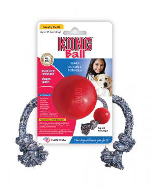 KONG Ball with Rope Dog Toy Red SM