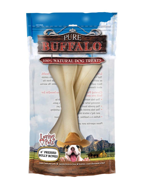 Loving Pets Pure Buffalo Pressed Bully Bones Dog Treat 2pk 6in