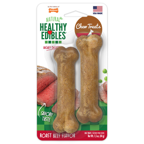 Nylabone Healthy Edibles Roast Beef Flavor Chew Treats for Dog 2 Count X-Small/Petite