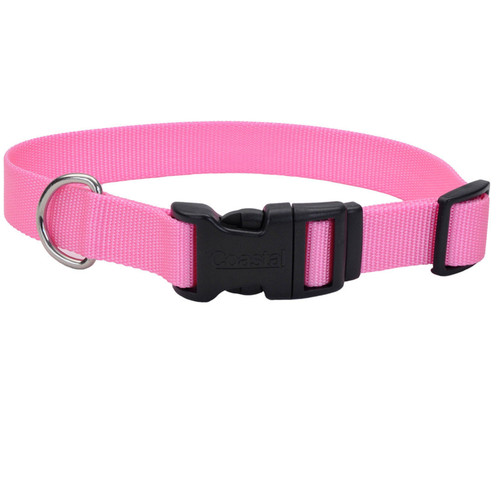 Coastal Adjustable Nylon Dog Collar with Plastic Buckle Bright Pink 3/4 in x 14-20 in