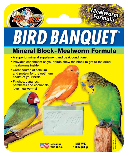 Zoo Med Bird Banquet Mealworm Formula Mineral Block Green 1oz SM