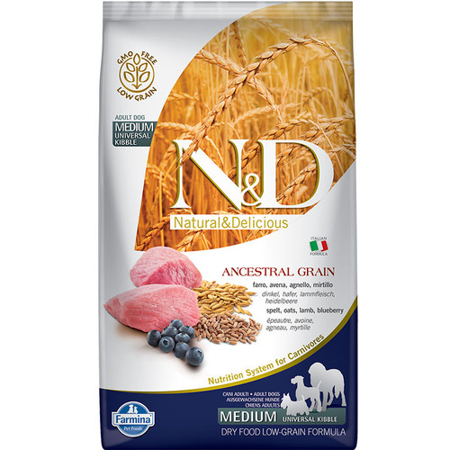 Farmina N&d Ancestral Low Grain Medium Adult Lamb & Blueberry Dry Dog Food-5.5-lb-{L+x} 8010276036278