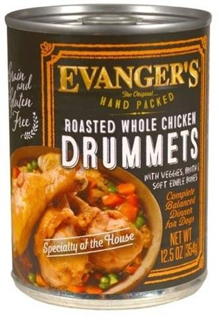Evangers Super Premium Hand Packed Roasted Chicken Drumett Canned Dog Food-12-oz, Case Of 12-{L+1} 077627211034