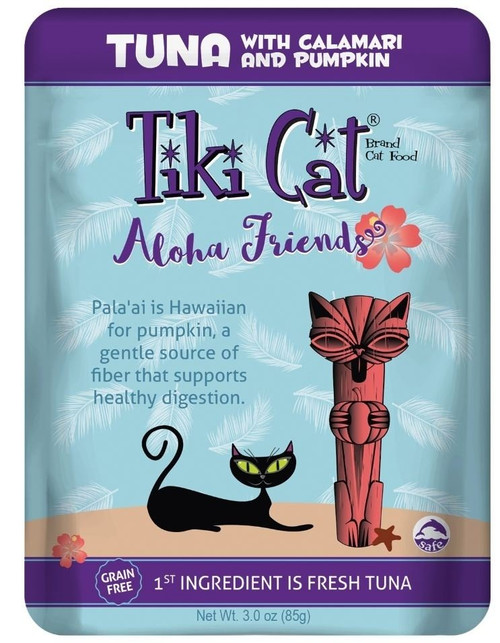 Tiki Cat Aloha Friends Grain Free Tuna With Calamari And Pumpkin Cat Food Pouches-3-oz, Case Of 12-{L+1x} 693804430083