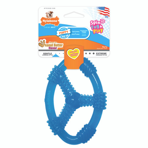 Nylabone Puppy Chew Spin Tug & Play Toy Peanut Butter Blue Medium/Wolf (1 Count)