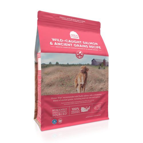 This tasty high protein, gluten-free meal is loaded with sustainably caught, Ocean Wise certified salmon, wholesome grains like steel-cut oats, quinoa, and chia seeds and superfoods like coconut oil, pumpkin and turmeric. It?s dry good-for-your-pup food. Wild-Caught Salmon & Ancient Grains Dry Dog Food, 22 LB