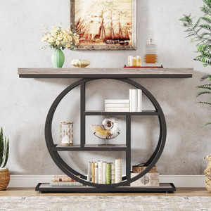 Modern 41-inch Wide Narrow Entryway Console Table with Grey Wood Finish Shelves