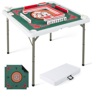 35 Inch 4 Player Game Card Folding Mahjong Table with Cup Holders-Light Green - Color: Light Green