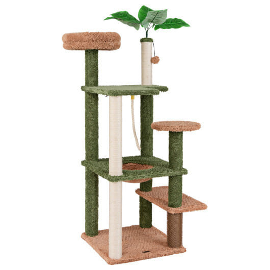 Multilevel Cat Tree with Scratching Posts and Rope Plush Perch Toy Bed-Green - Color: Green