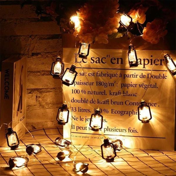 Lantern String Lights 80 LED Lights Mini Vintage Christmas Halloween Decorative Kerosene String Lig