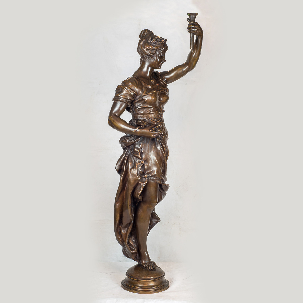 Antique Monumental Patinated Bronze Allegorical Sculpture by