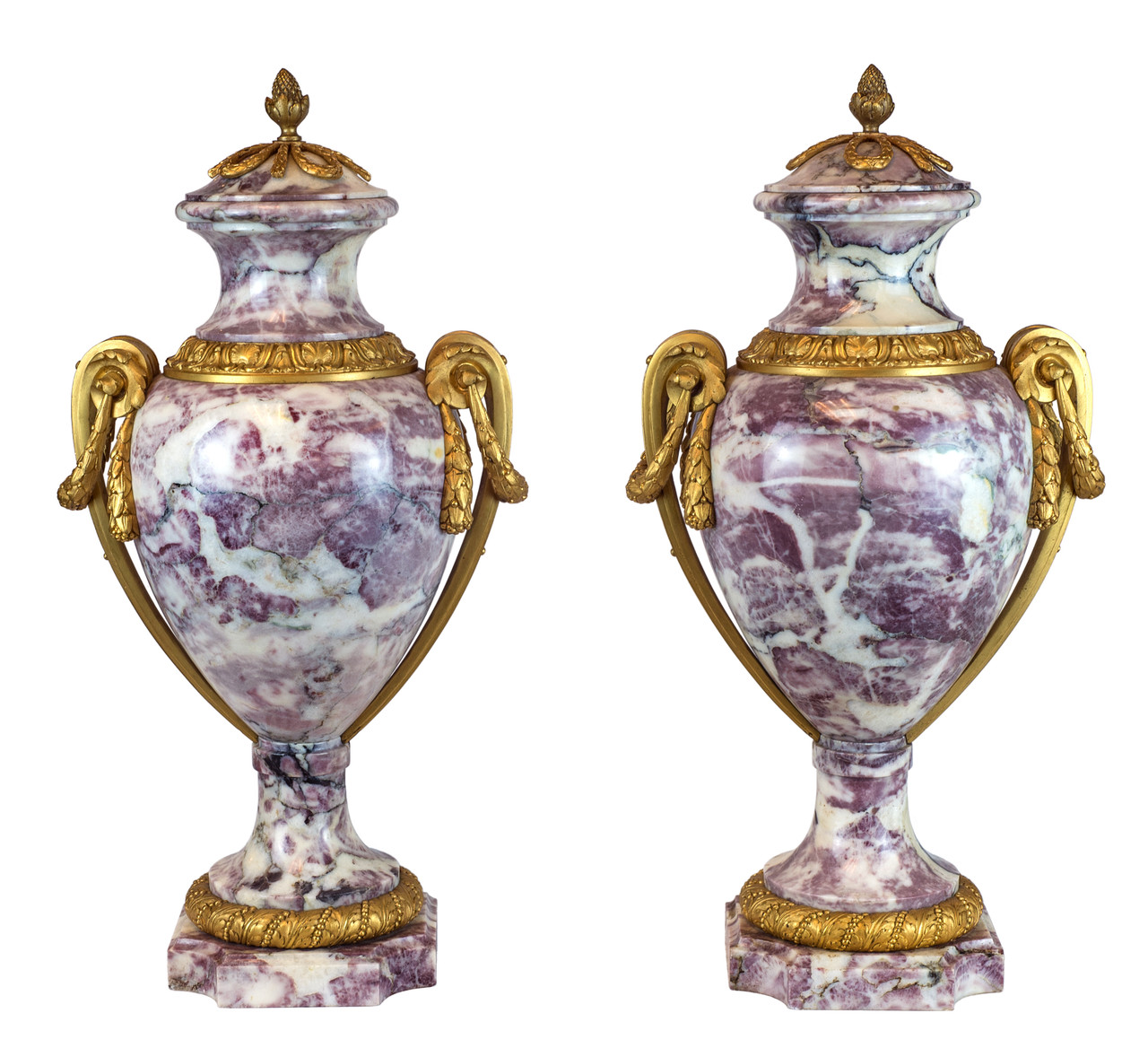 Fine Pair of Elegant Ormolu-Mounted Brèche Violette Marble Covered
