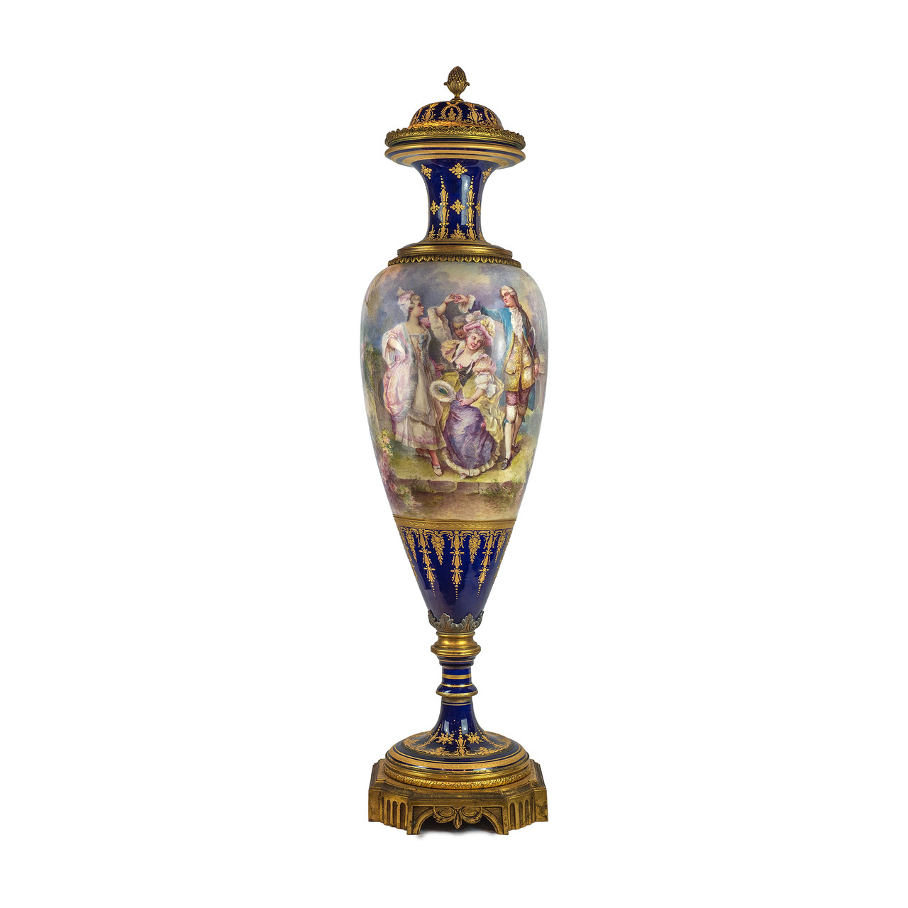 A Magnificent Large Sèvres-Style Gilt Bronze Mounted Cobalt Blue