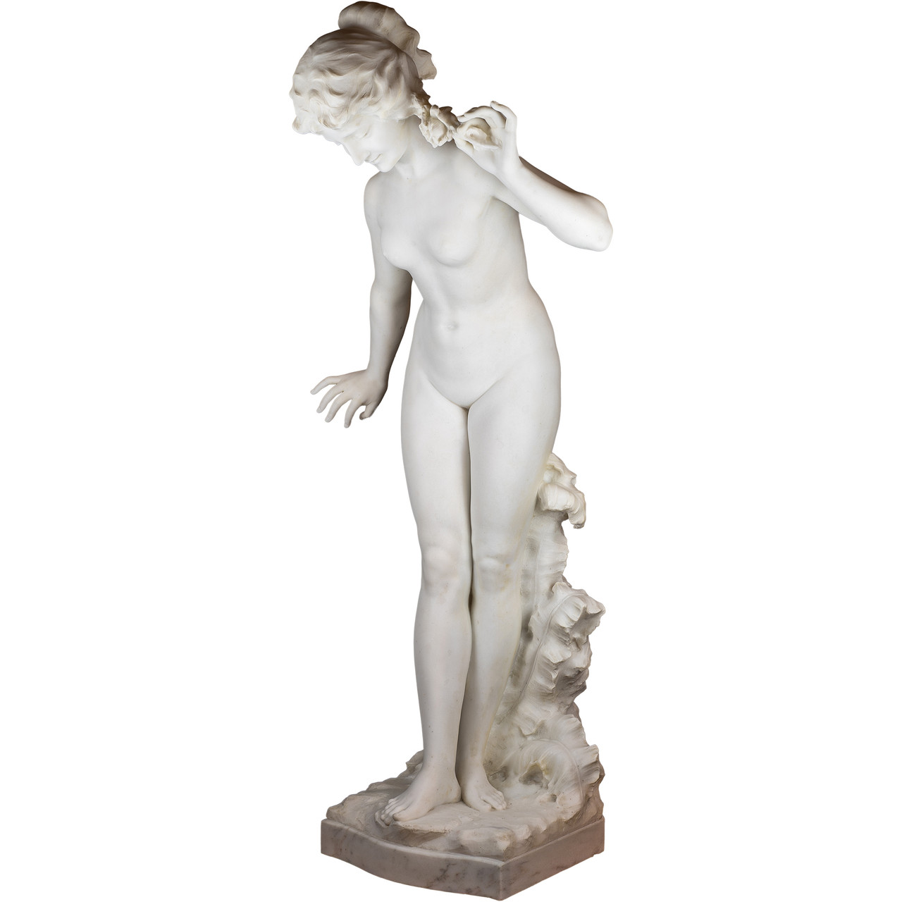 Fine Italian Marble Statue of a Nude Woman on a Marble Pedestal by