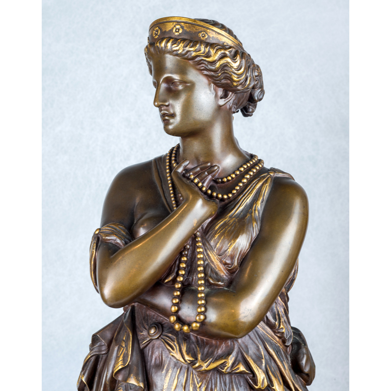 A Fine Quality Pair of Patinated Bronze Statues Depicting Sappho