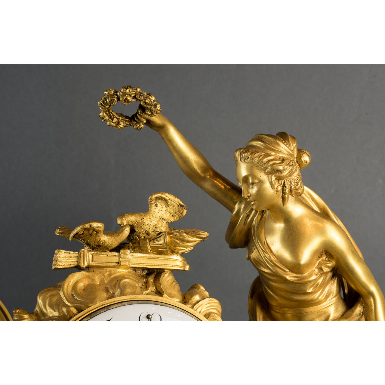 A Fine Gilt Bronze and Marble Mantel Clock with Putti by Maniere
