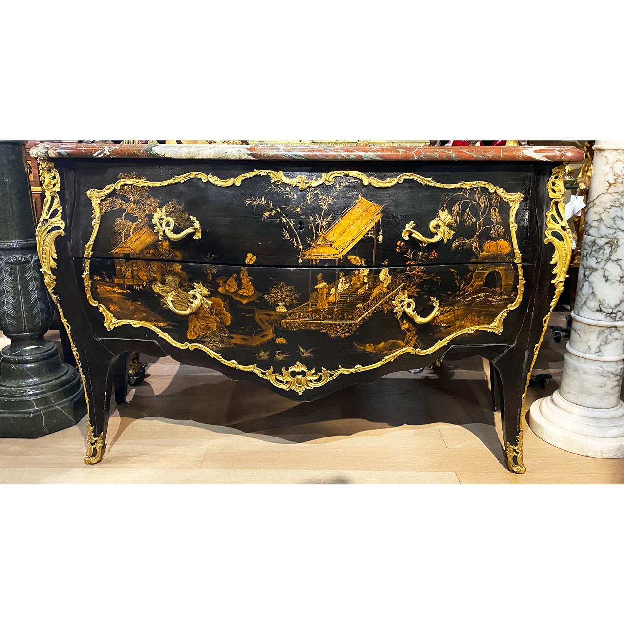 A Louis XV Style Gilt-Bronze Mounted Lacquer Commode attributed to