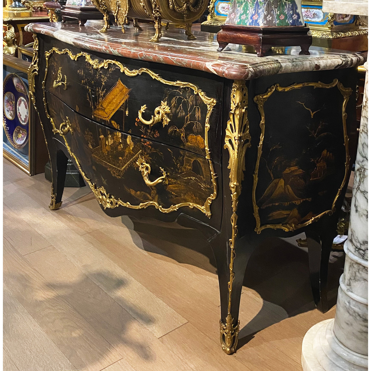 A Louis XV Style Gilt-Bronze Mounted Lacquer Commode attributed to