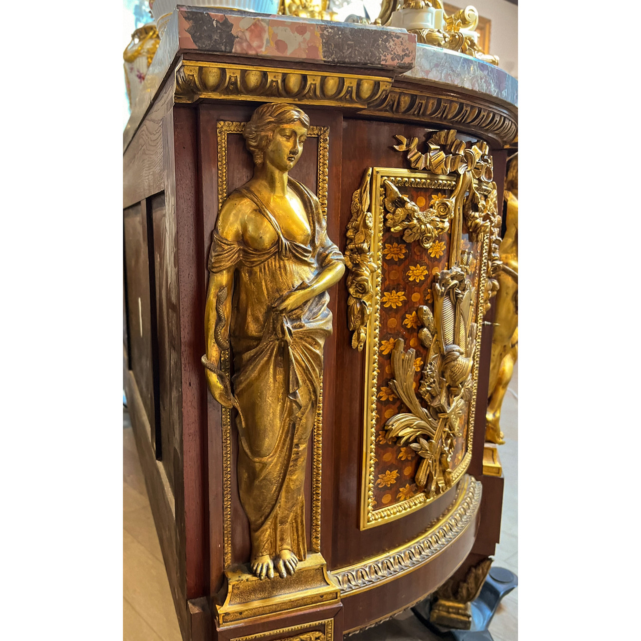 Exceptional French Louis XVI Style Gilt-Bronze Mounted, Mahogany
