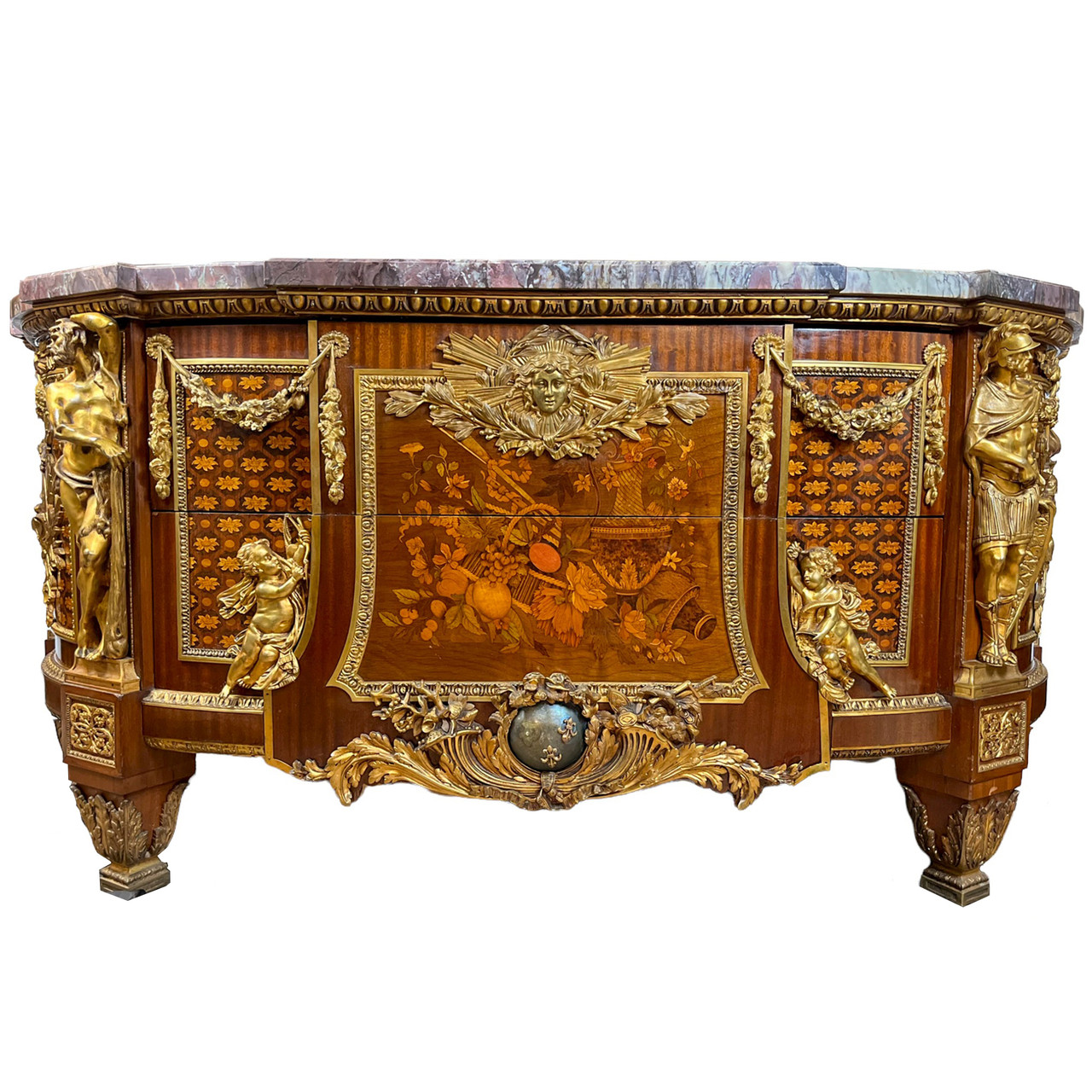 Exceptional French Louis XVI Style Gilt-Bronze Mounted, Mahogany