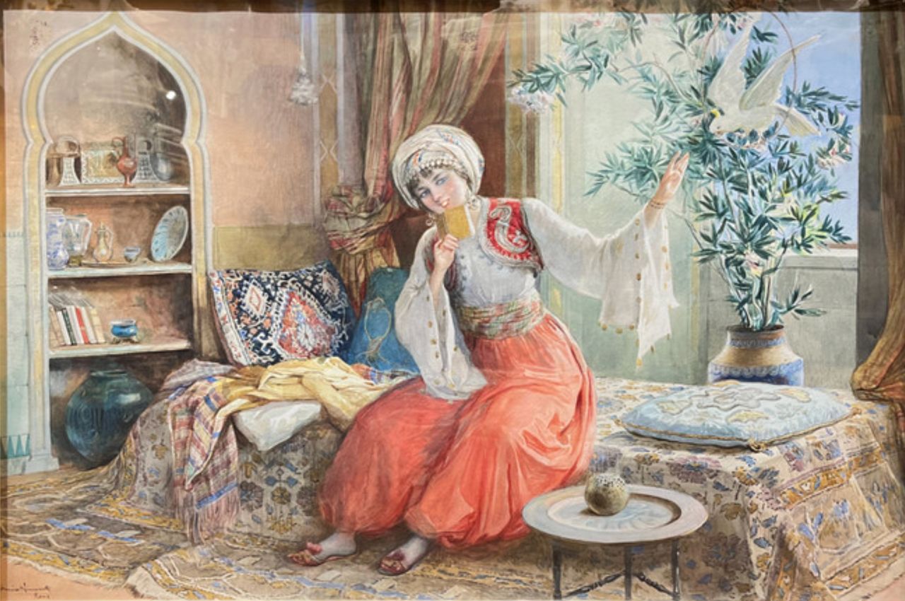 Orientalist Genre Scene in Watercolor by Amedeo Simonetti, Italy