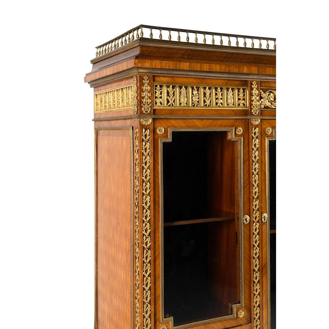 A Louis XVI Style Gilt Bronze Mounted Parquetry Cabinet-on-Stand