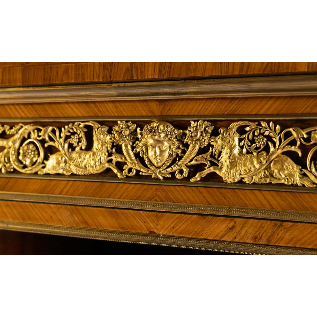 A Louis XVI Style Gilt Bronze Mounted Parquetry Cabinet-on-Stand