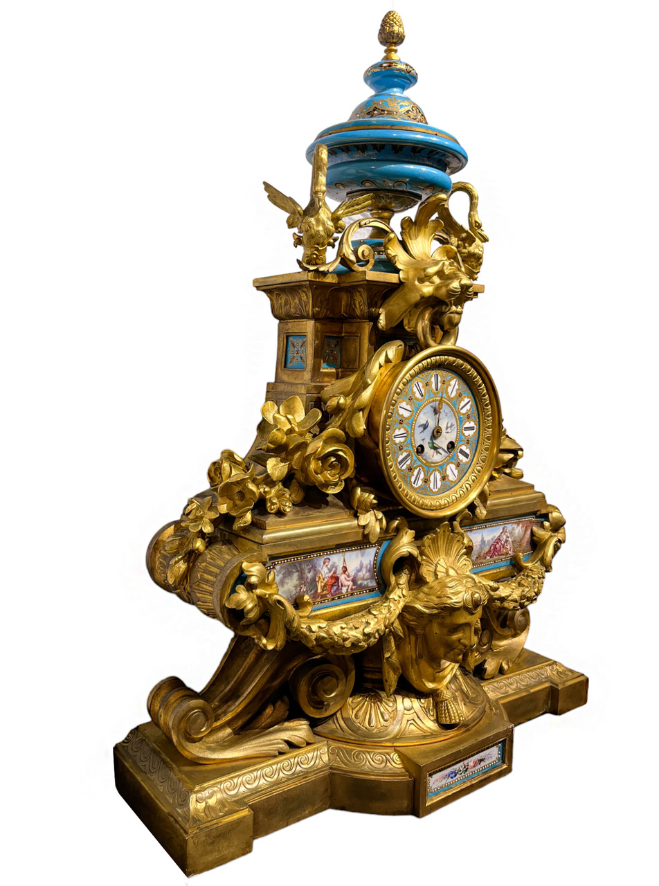 Napoleon III Gilt Bronze and Porcelain Mantel Clock By Japy Freres