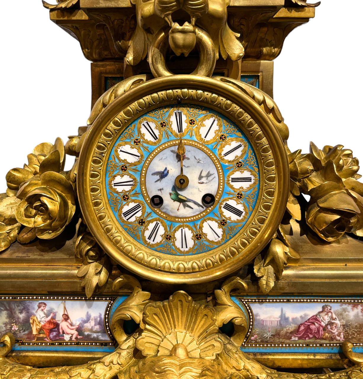 Napoleon III Gilt Bronze and Porcelain Mantel Clock By Japy Freres