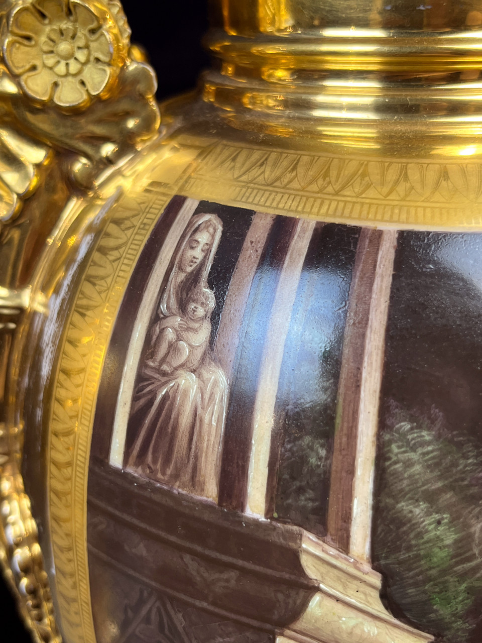Pair of Paris Darte Freres Porcelain Portrait Vases with Gold