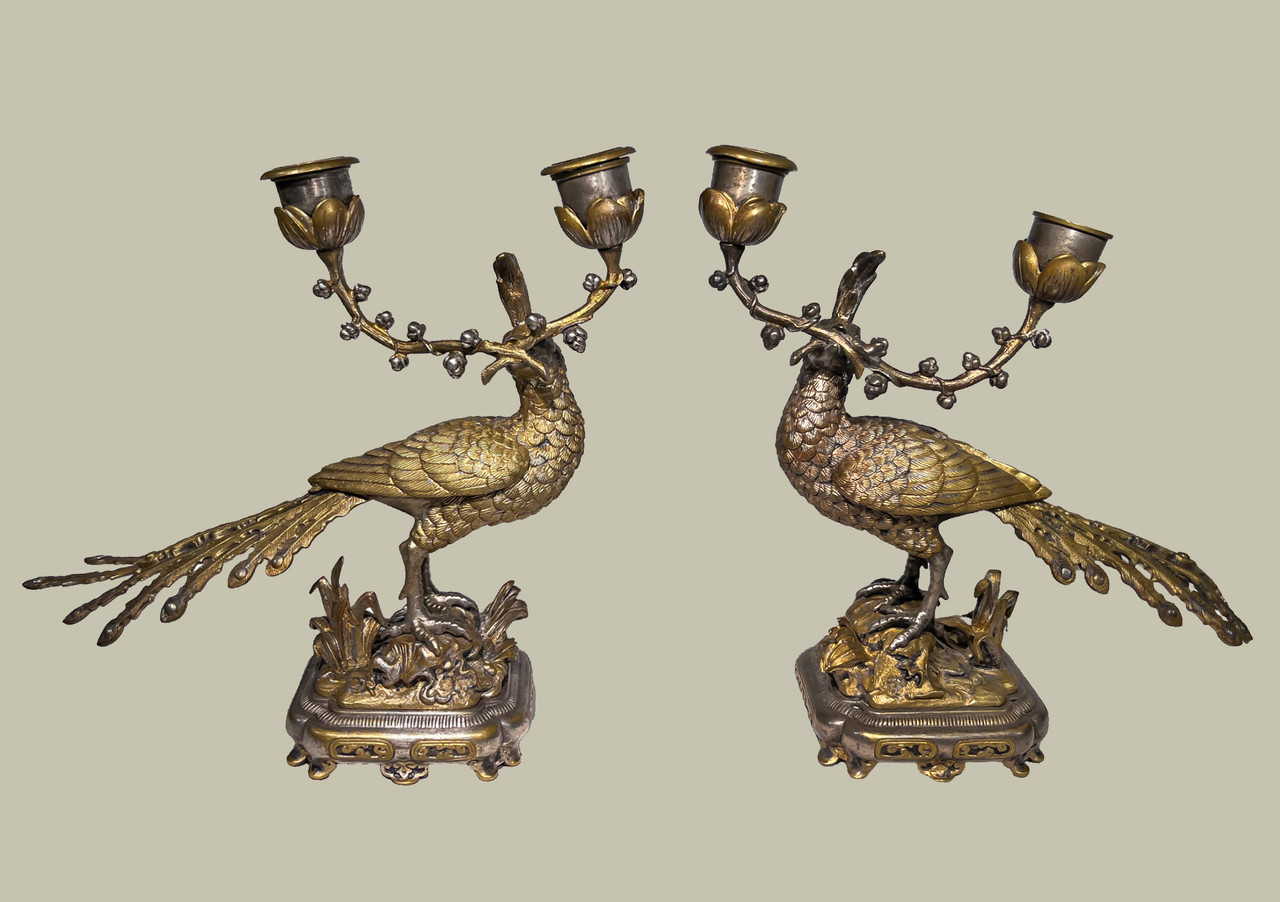 フランス 壁掛けレードル他 5点セット 銅製 ヴィンテージ アンティーク French Japonisme Gilt and Silvered Bronze Clock Garniture Set By