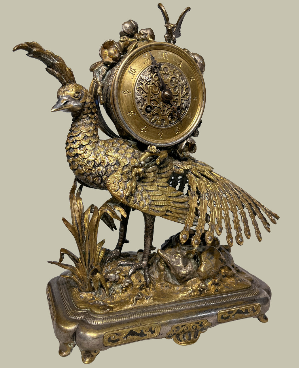 【最終お値下げです】　フランスアンティーク風　　9点セット　シャビー　ブロカント French Japonisme Gilt and Silvered Bronze Clock Garniture Set By
