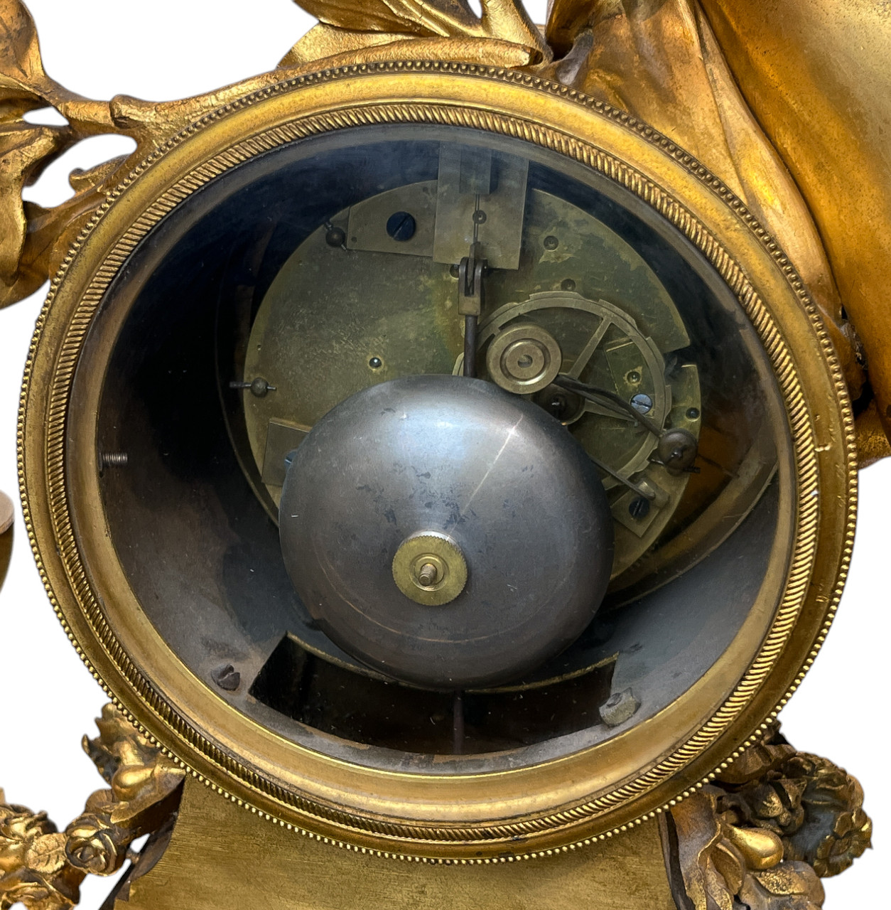 A Louis XVI Ormolu and White Marble Mantel Clock of Cupid
