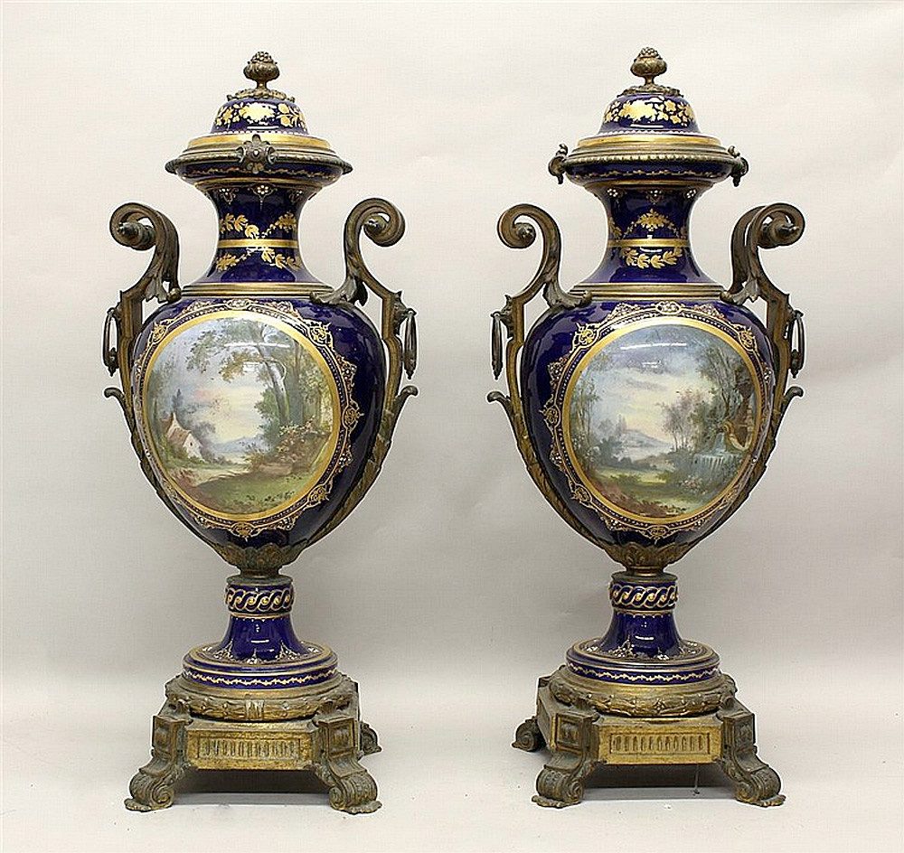 Antique French Poitevin Sèvres Cobalt Glazed Hand Painted
