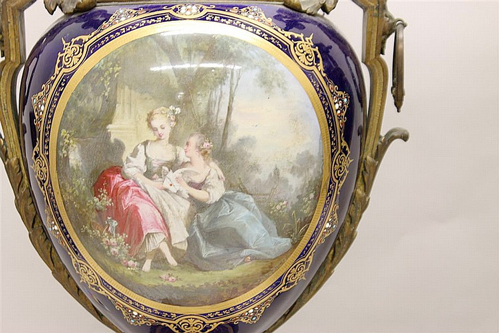 Antique French Poitevin Sèvres Cobalt Glazed Hand Painted