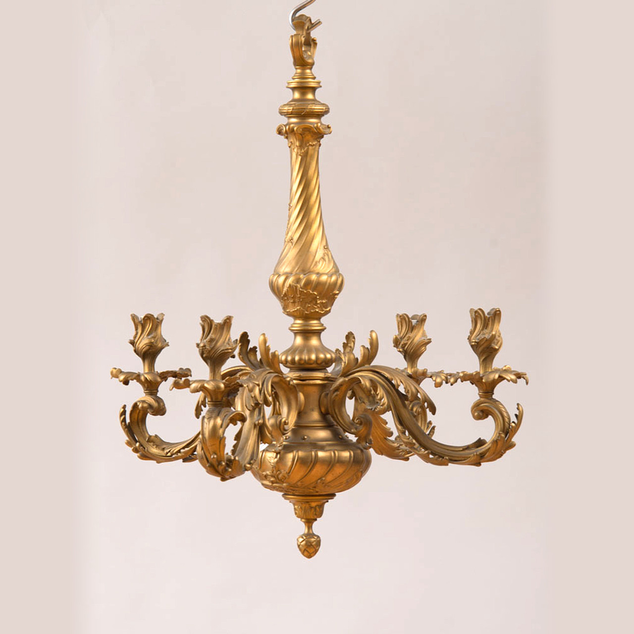 Antique French Louis XV Style Gilt-Bronze Four-Light Chandelier